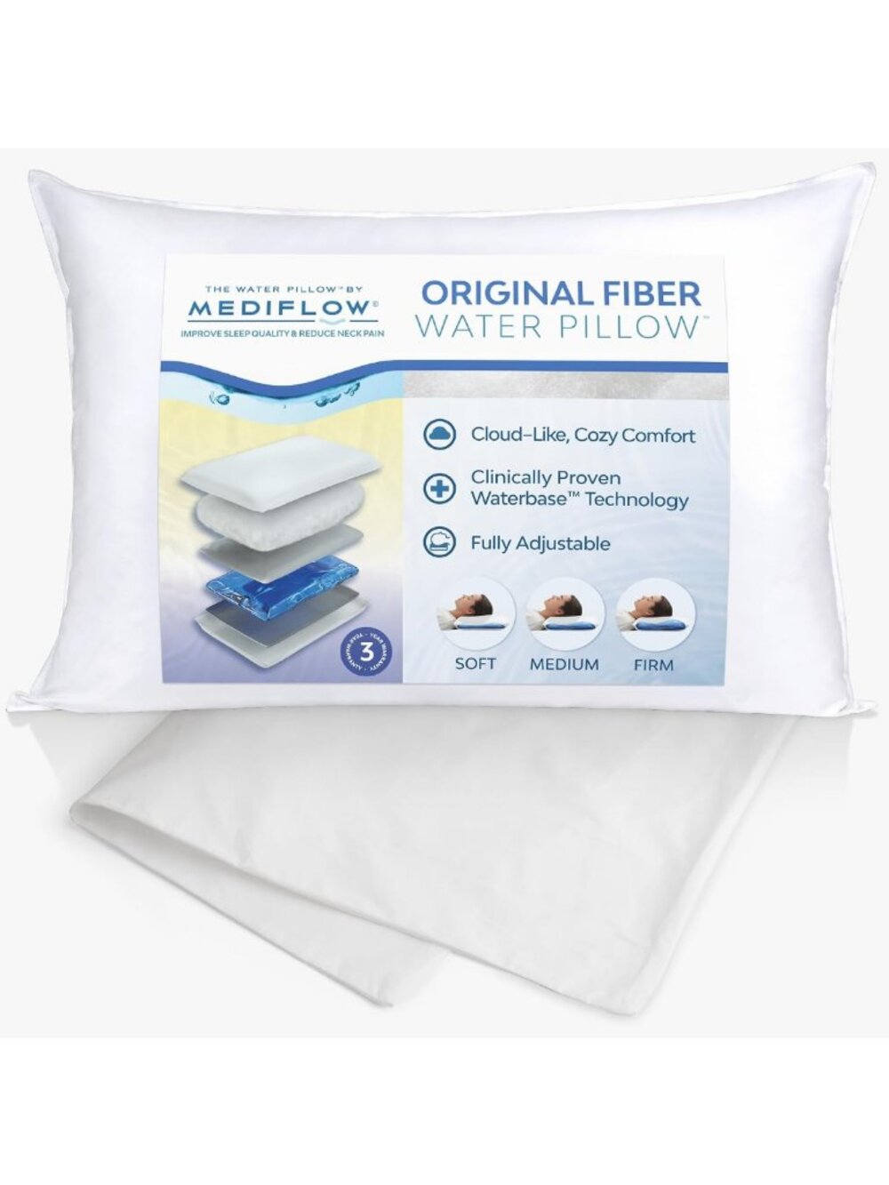 Cozy Fiber Water Pillow with 100% Cotton Pillowcase - Adjustable Comfort